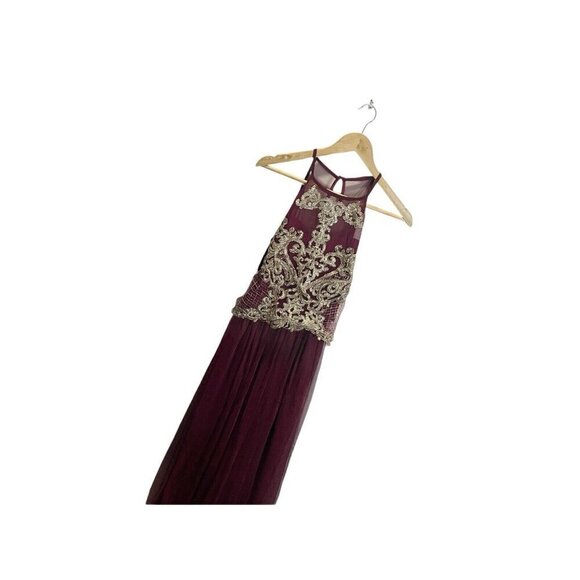 Candalite Burgundy Gold Maxi Dress Women’s S Mock Neck Floral Special Occasion - Picture 3 of 6